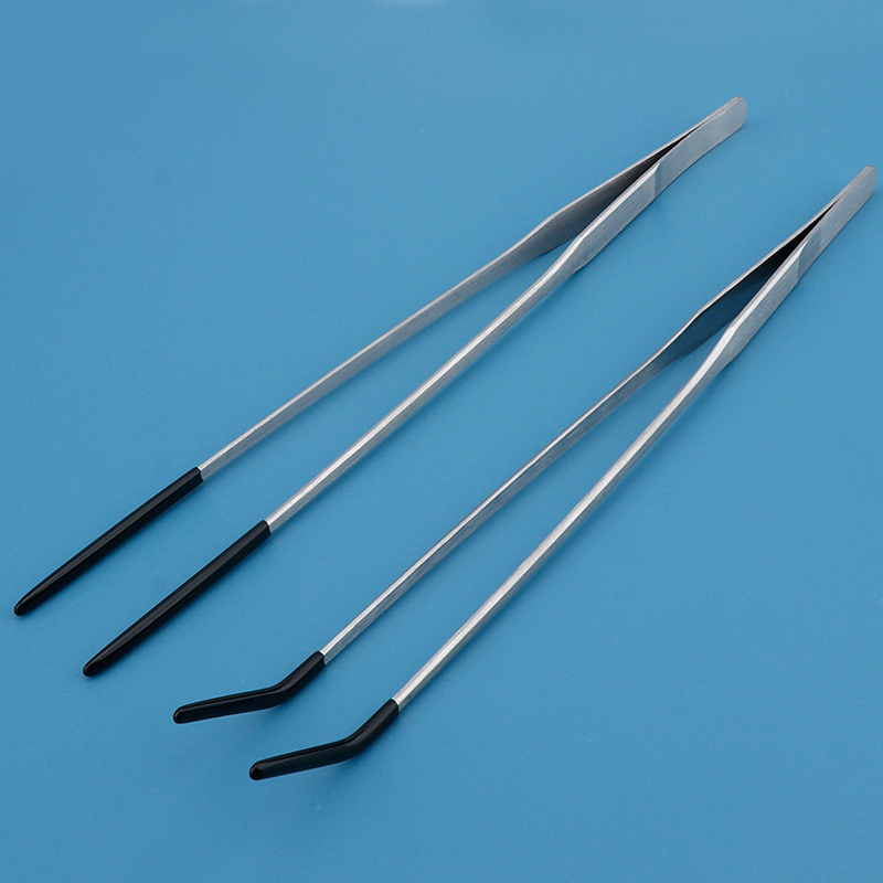 Feeding Tong Stainless - ステンレス製爬虫類用餌やりトング、ゴム製先端、水族館用ストレート・カーブピンセット、ペットアクセサリー、滑り止め安全グリップ